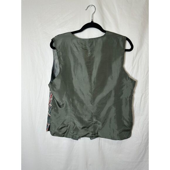 Jonathan Martin Vintage Women's Silk Vest Size L Plaid Design Career - Picture 3 of 3